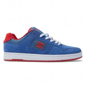 DC Shoes Manteca S - Skórzane Skate Shoes Niebieskie Czerwone | 78203BEVA