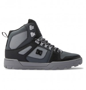 DC Shoes Pure Hi - Wody Resistant High Top Skórzane Boots Czarne Szare Czarne | 97602TFGA