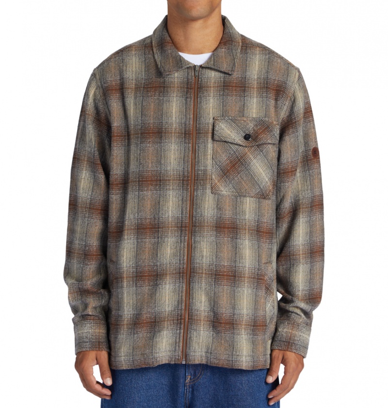 DC Shoes Canyon - Long Sleeve Shirt Bison / Plaza Toupe Plaid | 84197PGLN