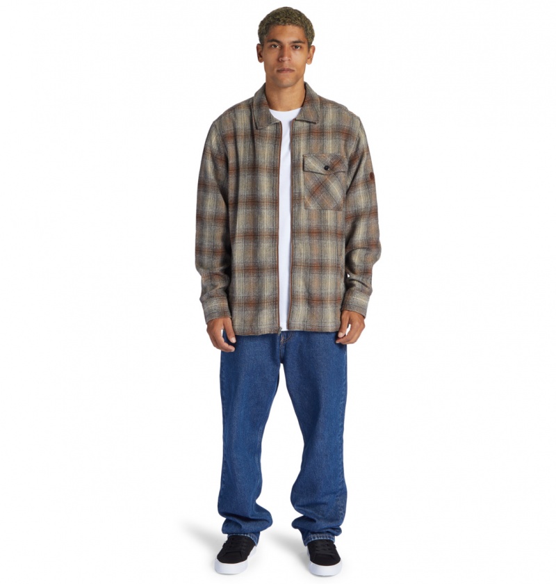 DC Shoes Canyon - Long Sleeve Shirt Bison / Plaza Toupe Plaid | 84197PGLN