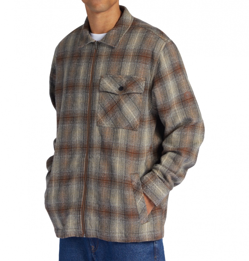 DC Shoes Canyon - Long Sleeve Shirt Bison / Plaza Toupe Plaid | 84197PGLN