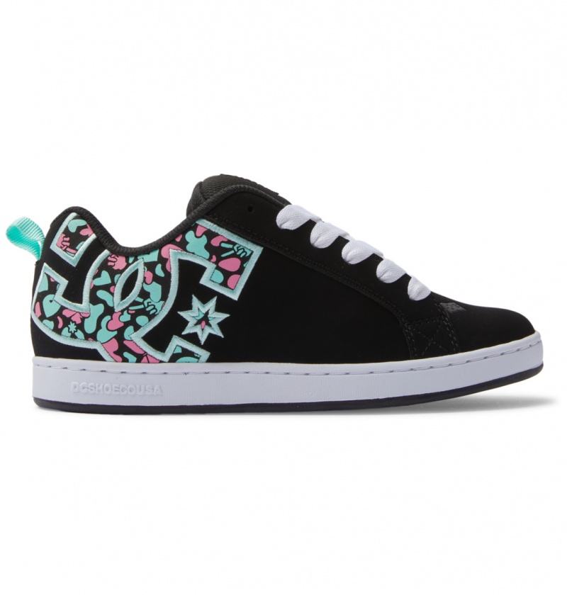 DC Shoes Court Graffik - Shoes Czarne Różowe Turkusowe | 76523XOCL