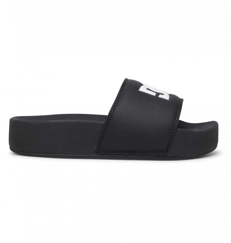 DC Shoes DC Klapki - Platformie Slider Sandals Czarne Czarne Białe | 45613QPHG