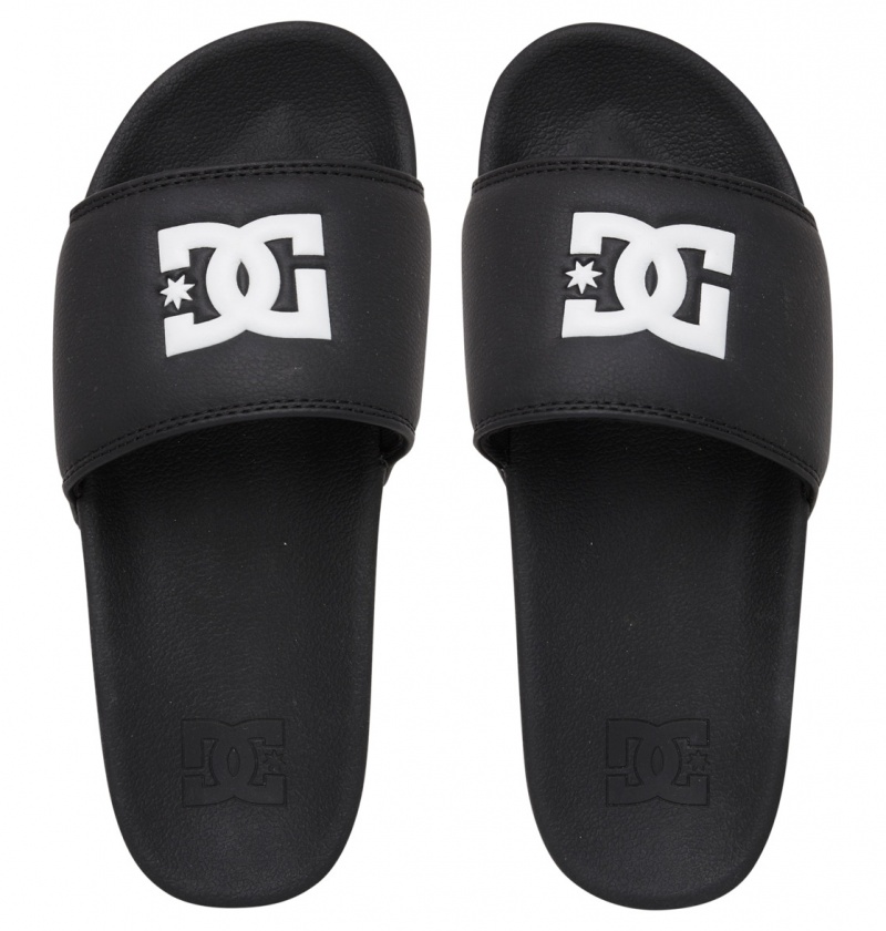 DC Shoes DC Klapki - Platformie Slider Sandals Czarne Czarne Białe | 45613QPHG