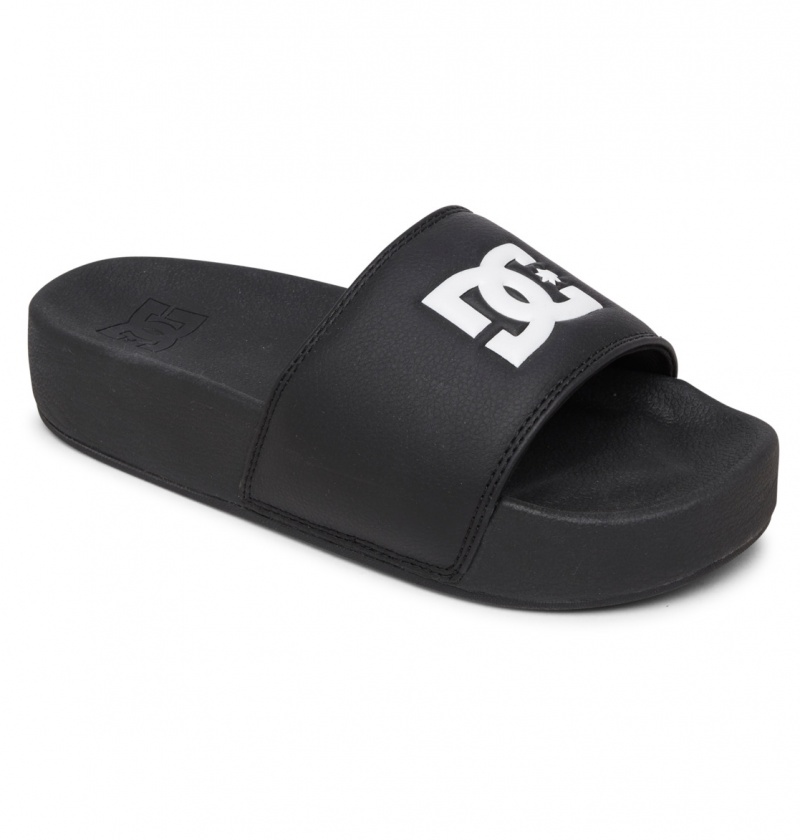 DC Shoes DC Klapki - Platformie Slider Sandals Czarne Czarne Białe | 45613QPHG