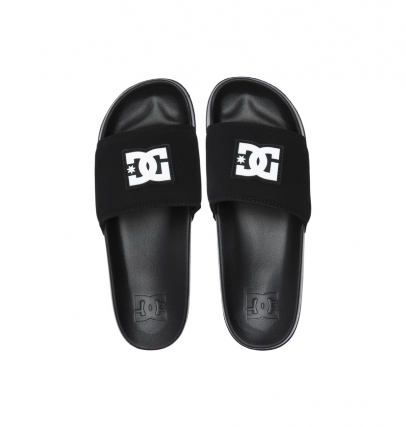 DC Shoes DC Klapki - Slider Sandals Czarne Czarne Białe | 40328ORNT