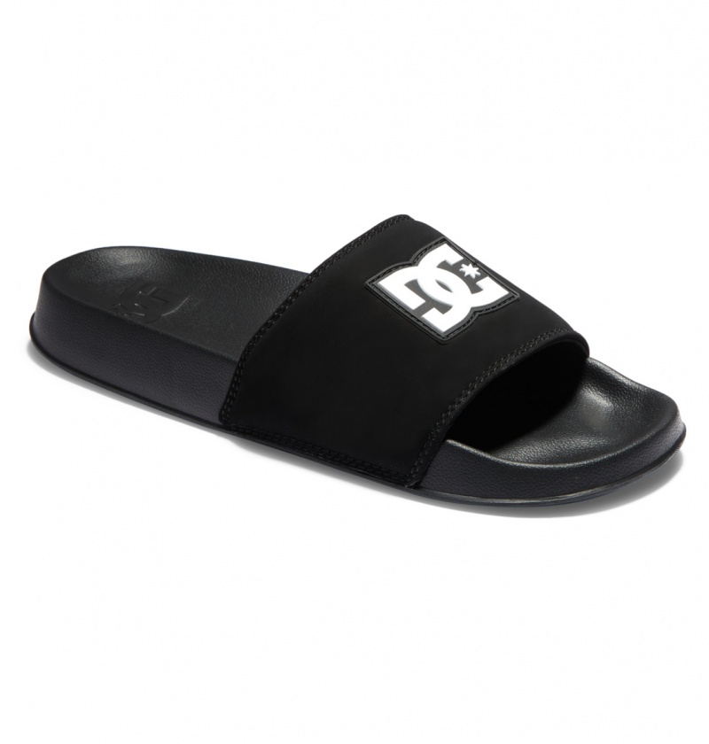 DC Shoes DC Klapki - Slider Sandals Czarne Czarne Białe | 40328ORNT