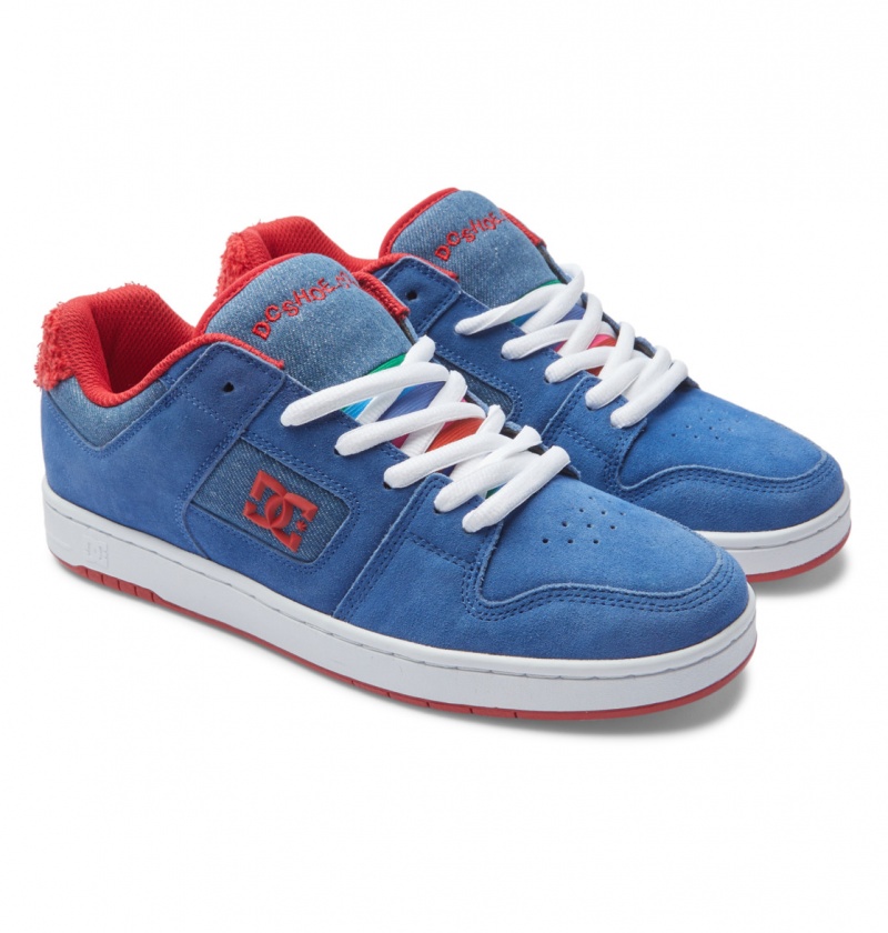 DC Shoes Manteca S - Skórzane Skate Shoes Niebieskie Czerwone | 78203BEVA