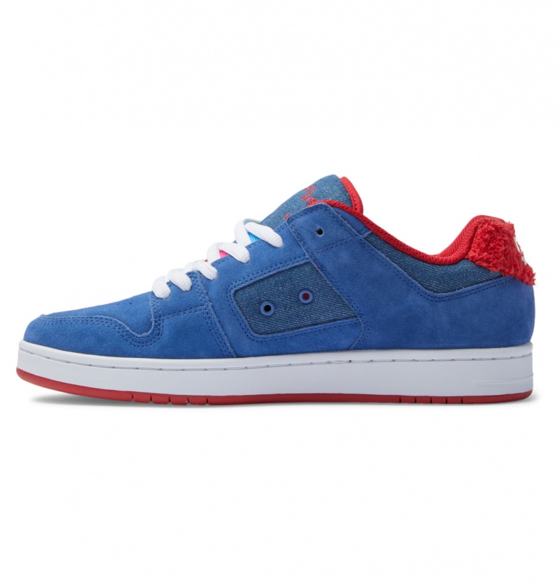 DC Shoes Manteca S - Skórzane Skate Shoes Niebieskie Czerwone | 78203BEVA