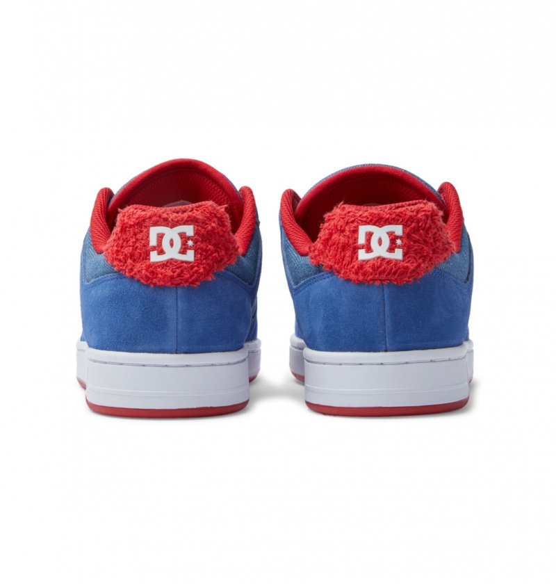 DC Shoes Manteca S - Skórzane Skate Shoes Niebieskie Czerwone | 78203BEVA