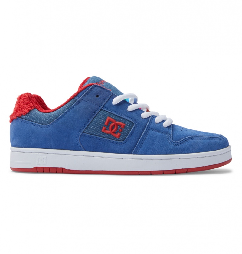 DC Shoes Manteca S - Skórzane Skate Shoes Niebieskie Czerwone | 78203BEVA