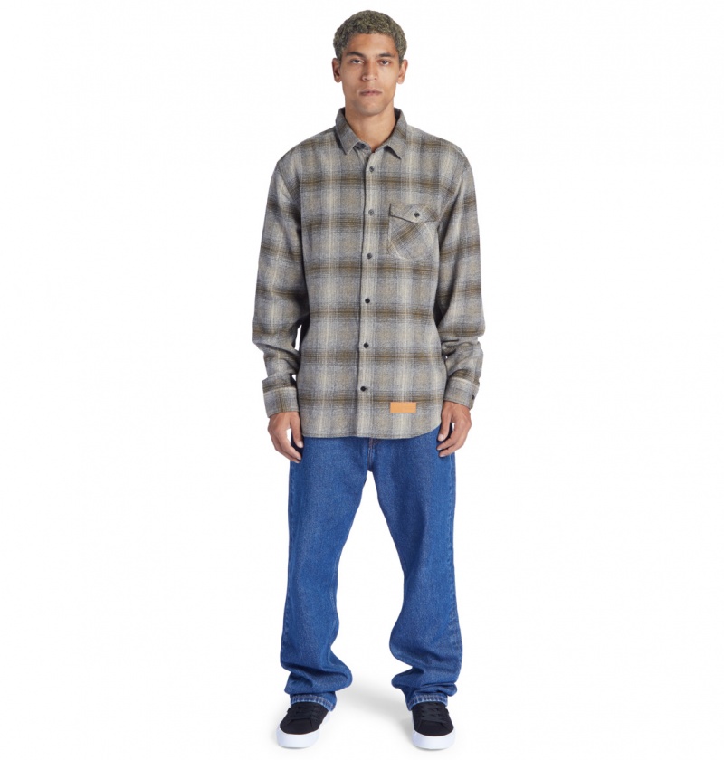 DC Shoes Marshal Flannel - Long Sleeve Shirt Capers / Plaza Toupe Plaid | 86497UVDT