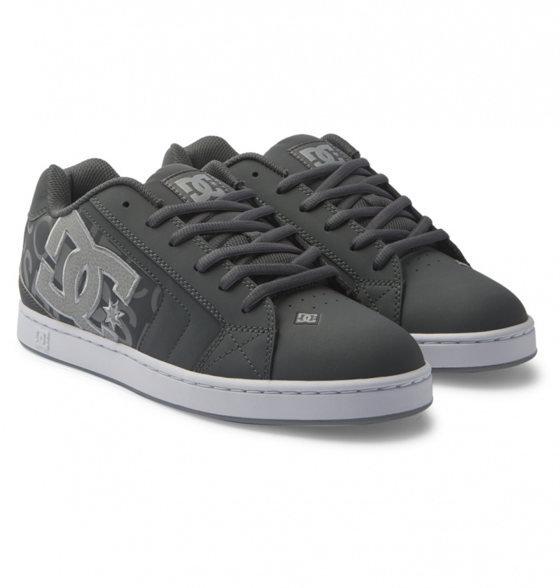 DC Shoes Net - Skórzane Shoes Szare Białe | 06589BLHO