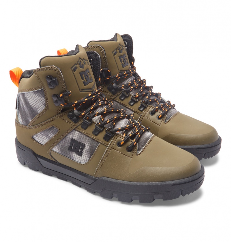 DC Shoes Pure Hi - Wody Resistant High Top Skórzane Boots Oliwkowe Czarne | 52107PJUF