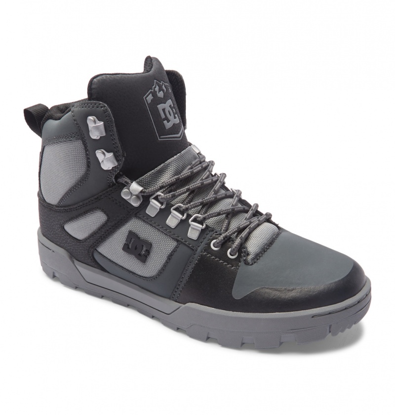 DC Shoes Pure Hi - Wody Resistant High Top Skórzane Boots Czarne Szare Czarne | 97602TFGA