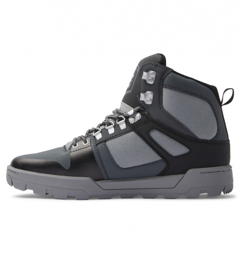 DC Shoes Pure Hi - Wody Resistant High Top Skórzane Boots Czarne Szare Czarne | 97602TFGA