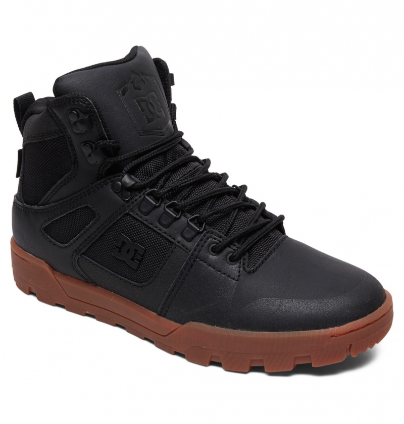 DC Shoes Pure Hi - Wody Resistant High Top Skórzane Boots Czarne | 86730JGSL