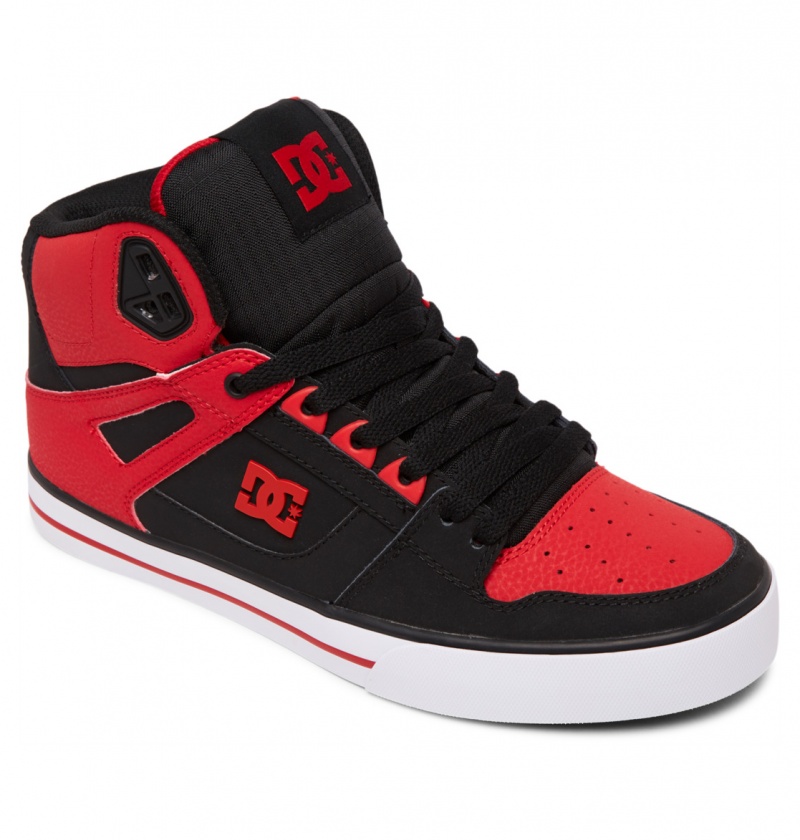 DC Shoes Pure High-Top - Skórzane High-Top Shoes Czerwone Białe Czarne | 74615KIRU