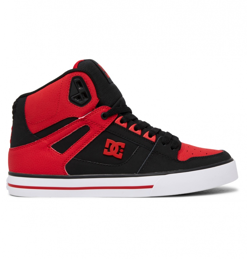 DC Shoes Pure High-Top - Skórzane High-Top Shoes Czerwone Białe Czarne | 74615KIRU