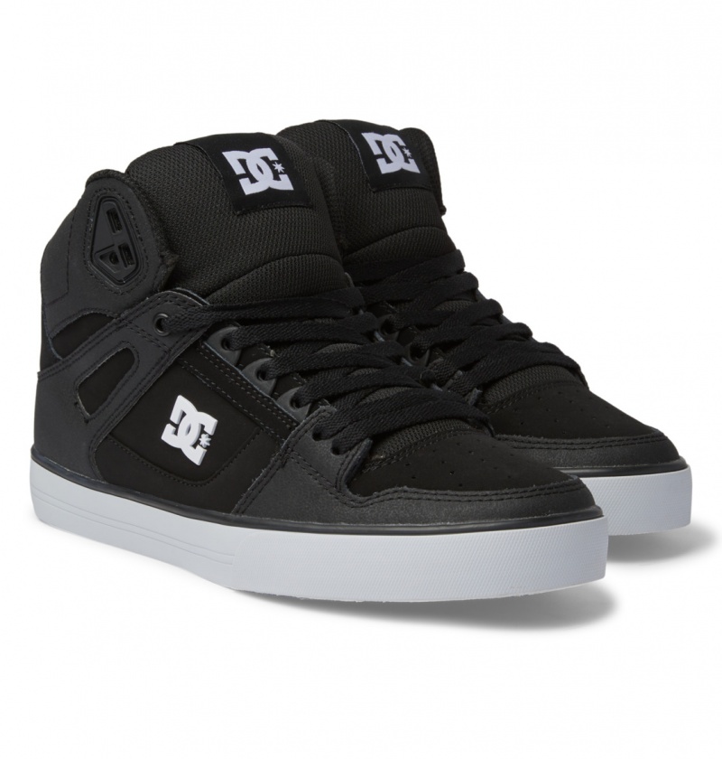 DC Shoes Pure High-Top - Skórzane High-Top Shoes Czarne Czarne Białe | 18953JNBE