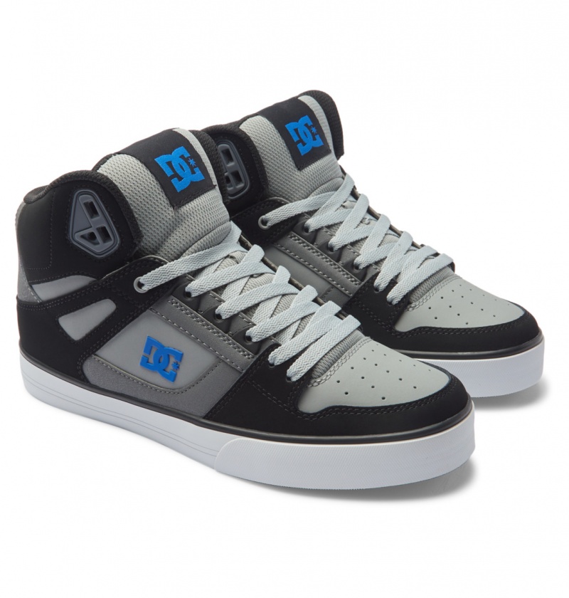 DC Shoes Pure High-Top - Skórzane High-Top Shoes Czarne Szare Niebieskie | 20684MCXA