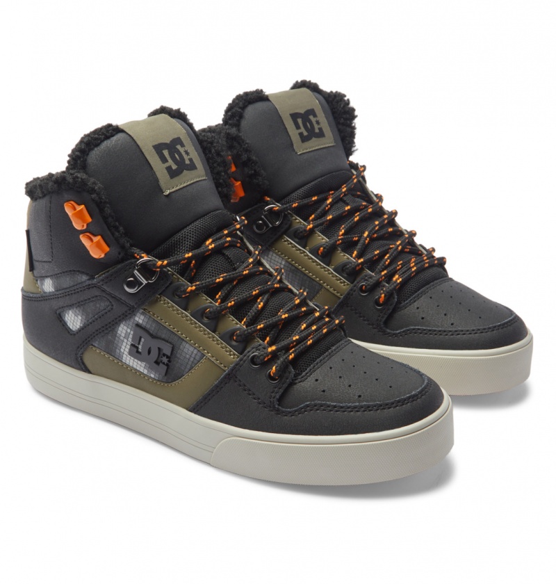 DC Shoes Pure High WNT - Zimowe High-Top Boots Czarne Zielone | 65873VSUG