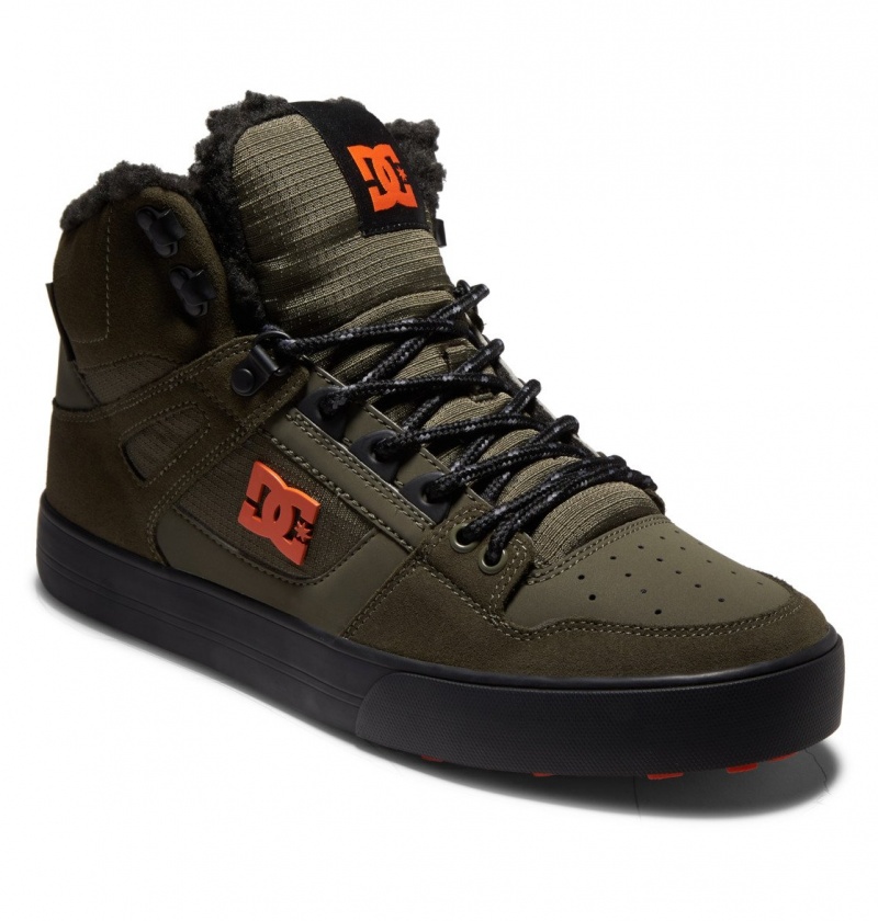 DC Shoes Pure High WNT - Zimowe High-Top Boots Oliwkowe Pomarańczowe | 01528WKZD