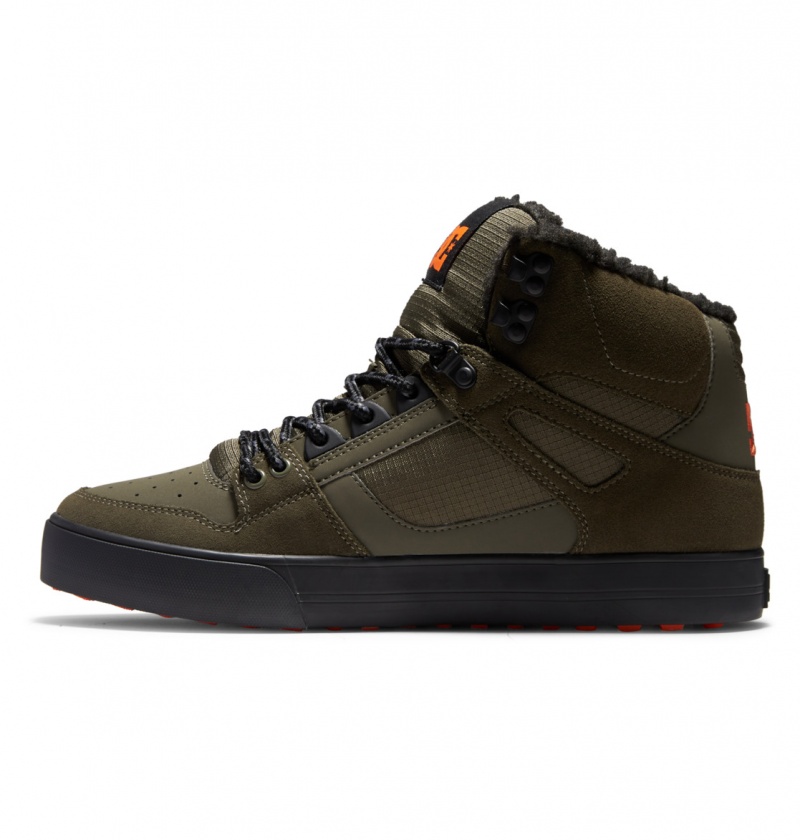 DC Shoes Pure High WNT - Zimowe High-Top Boots Oliwkowe Pomarańczowe | 01528WKZD