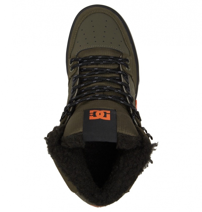 DC Shoes Pure High WNT - Zimowe High-Top Boots Oliwkowe Pomarańczowe | 01528WKZD