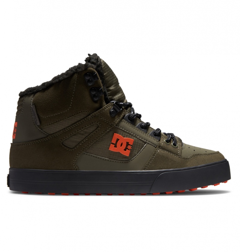 DC Shoes Pure High WNT - Zimowe High-Top Boots Oliwkowe Pomarańczowe | 01528WKZD