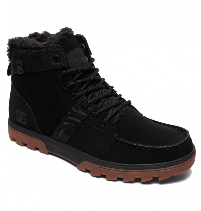 DC Shoes Woodland - Sherpa Podszewką Skórzane Boots Czarne | 75802KTAB