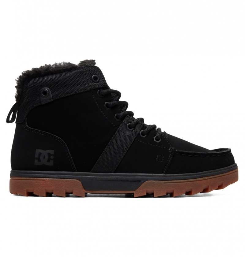 DC Shoes Woodland - Sherpa Podszewką Skórzane Boots Czarne | 75802KTAB